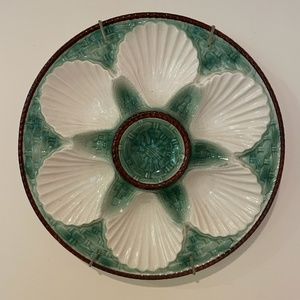 Longchamp French Art Ceramic Majolica Oyster Plates, 1930s
